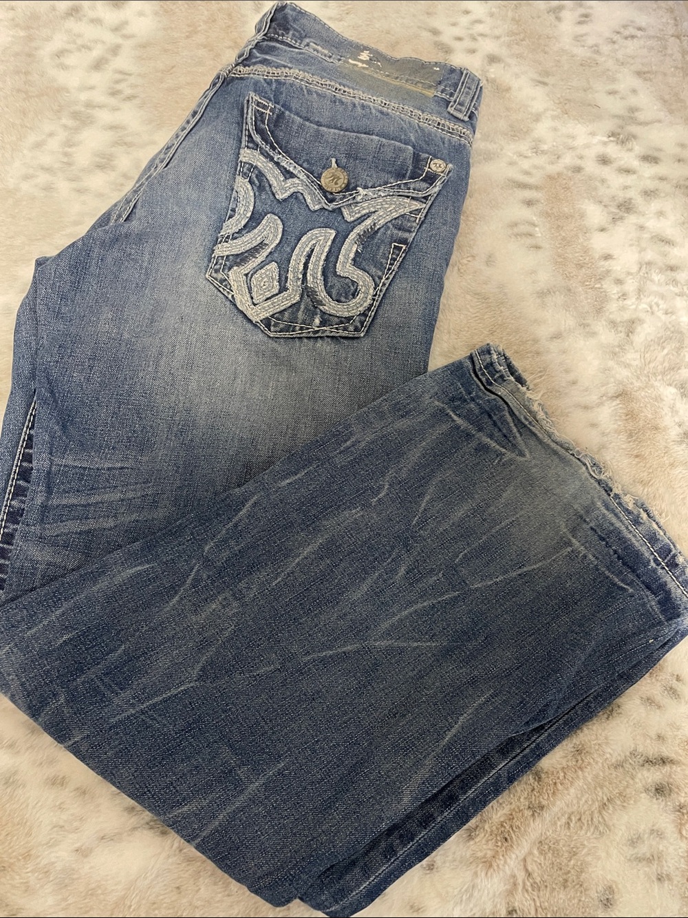 Men’s broken in MEK Blue Distressed Straight-Leg Jeans